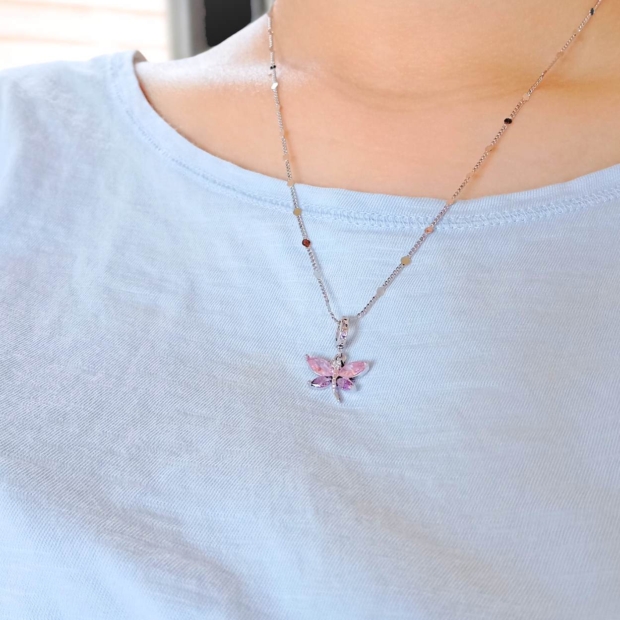 COLLAR DRAGON FLY. Plata, 925 Sterling Silver, plata de ley, hipoalergénico, cristal. Mujer. Hecho a mano