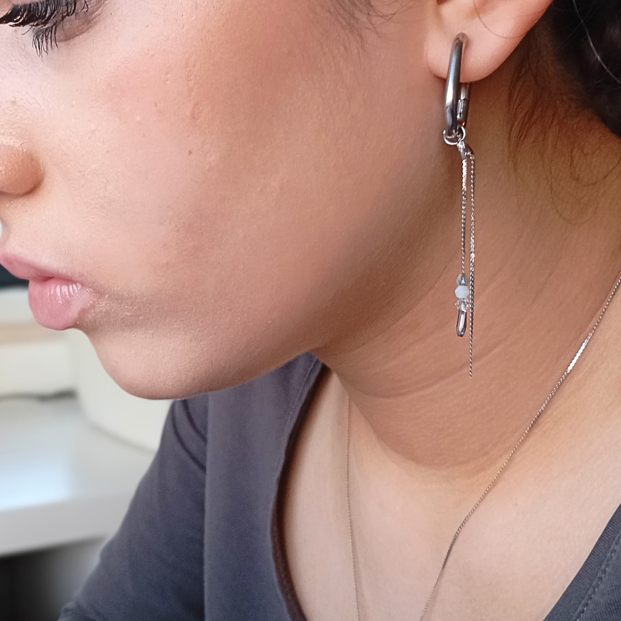 EARRINGS CRYSTAL. Silver, surgical stainless steel, 316 stainless steel, hypoallergenic, beads, crystal. Women. Handmade