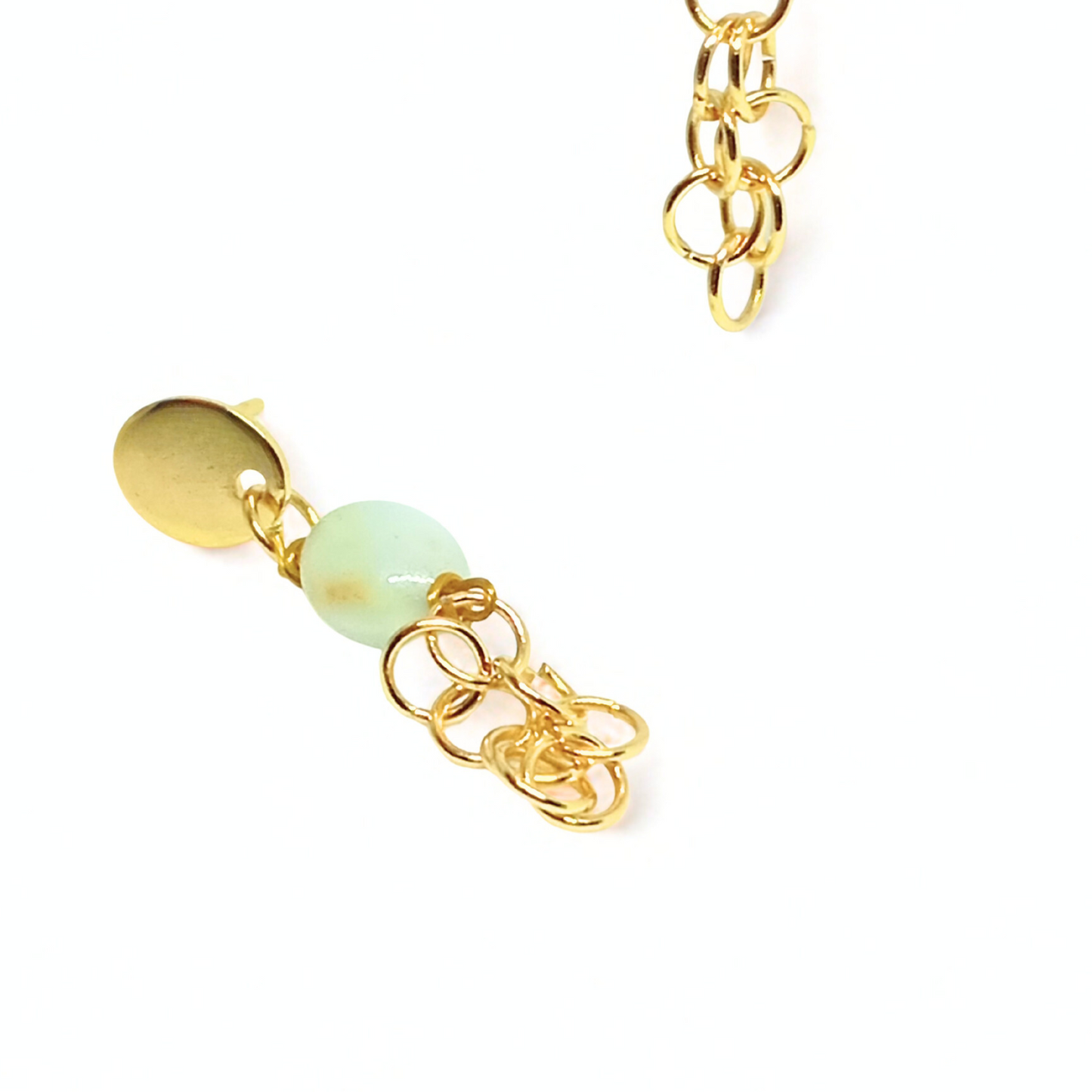 EARRINGS AMAZONIT. Gold, stainless steel, natural amazonite. Women. Handmade in Denmark