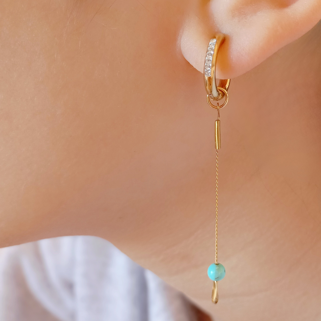 EARRINGS JAZMINE. Gold, stainless steel, glass, natural stone. Women. Handmade