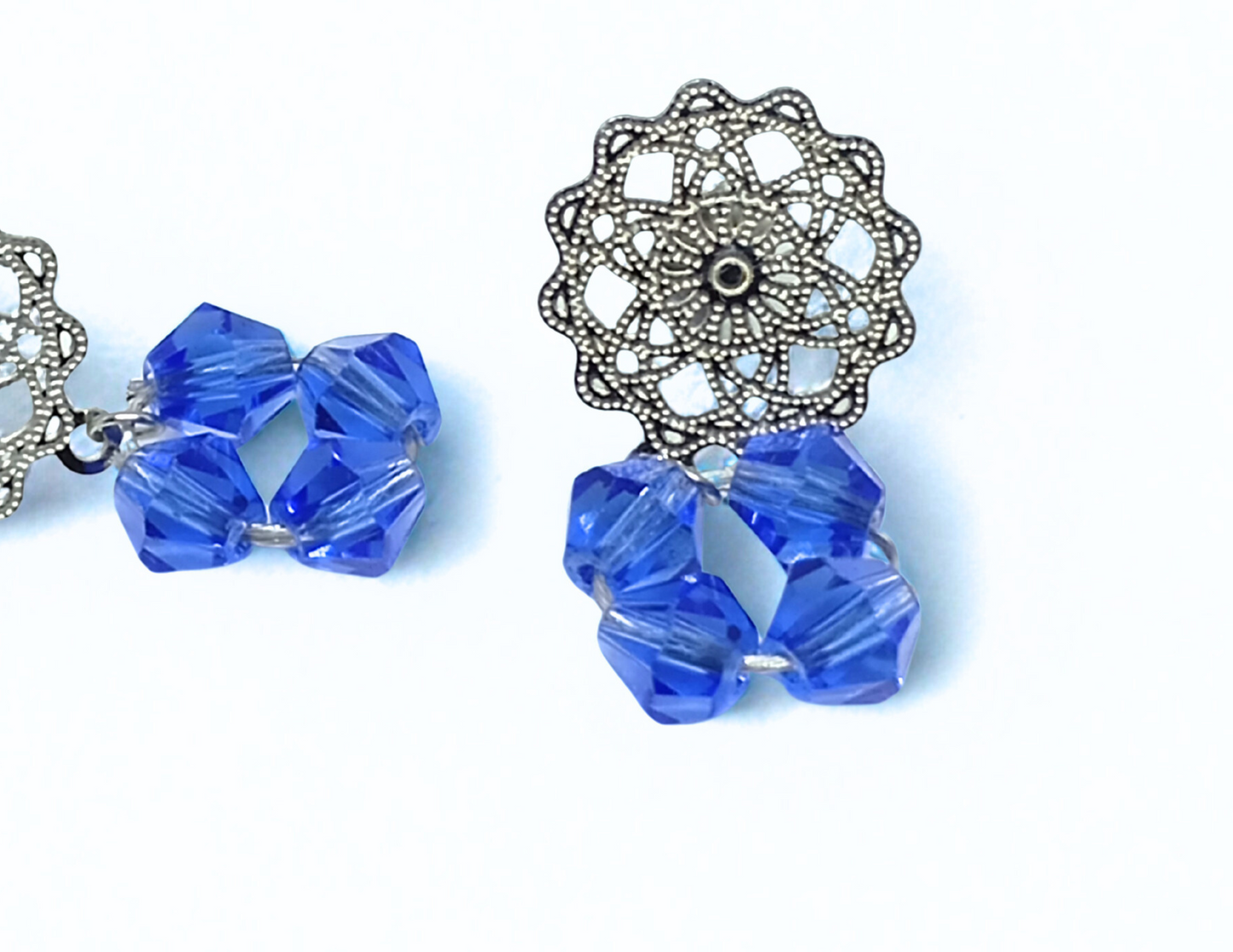 EARRINGS WATER. Silver, stainless steel, crystal, detail, carved earring. Women's. Handmade in Denmark