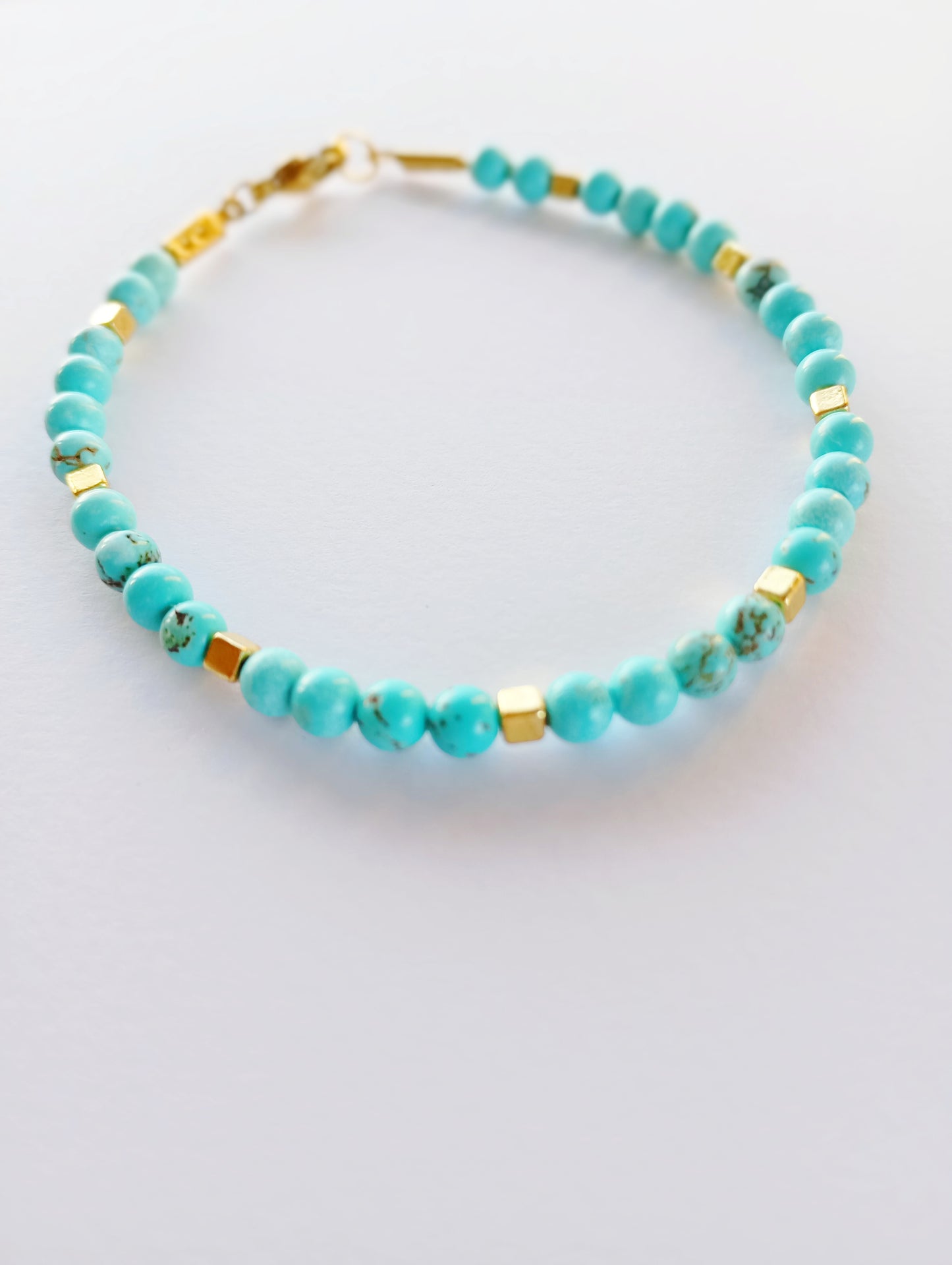 BRACELET JAZMINE - Gold, stainless steel, natural turquoise stone. Women. Handmade