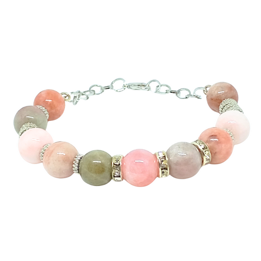 ARMBÅND SAND - Sølv, rustfrit stål, naturlig alxasten, charms med krystal. Kvinder. Håndlavet
