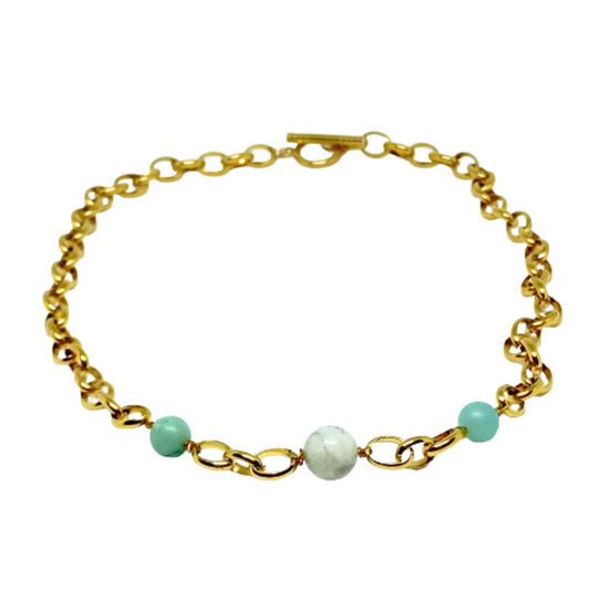 COLLAR AMAZONIT. Oro, acero inoxidable, amazonita natural. Mujer. Hecho a mano en Dinamarca