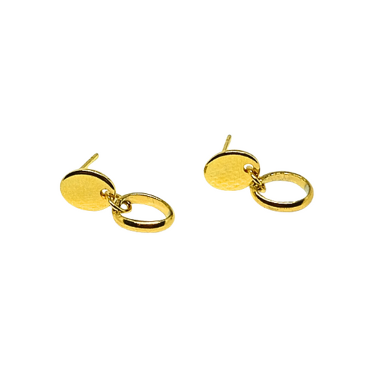 EARRINGS MINIMAL. Gold, stainless steel, minimalist, oval, small. Women. Handmade in Denmark