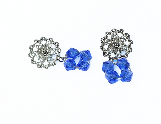 EARRINGS WATER. Silver, stainless steel, crystal, detail, carved earring. Women's. Handmade in Denmark