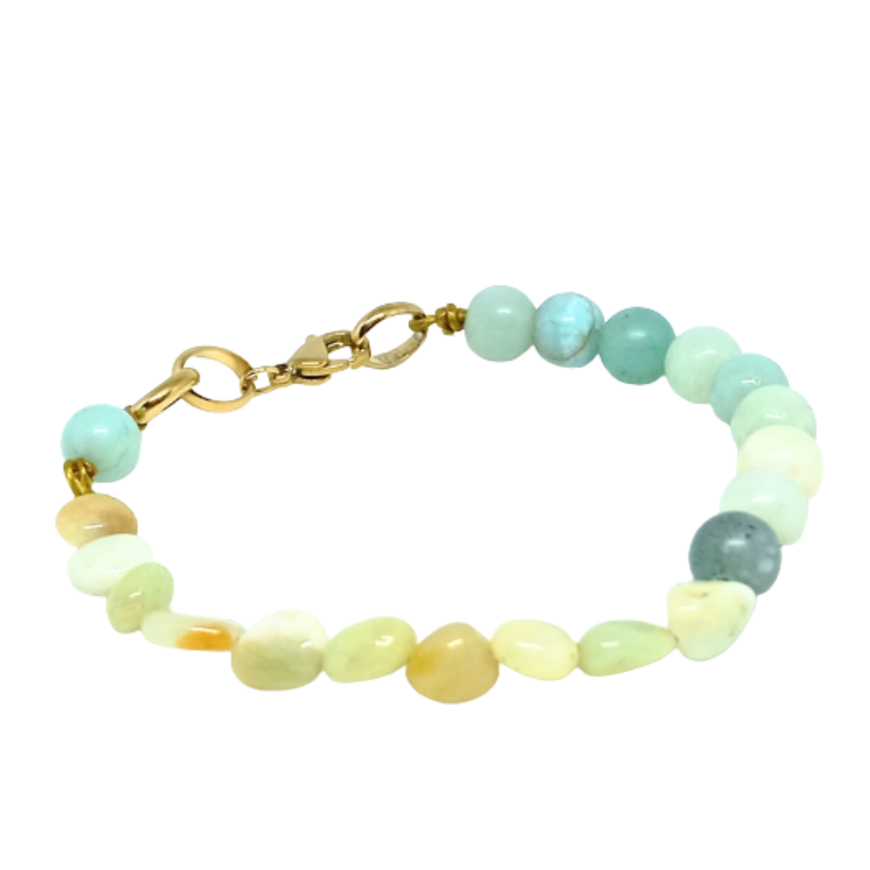 BRACELET GARDEN. Gold, stainless steel, natural amazonite. Women. Handmade in Denmark