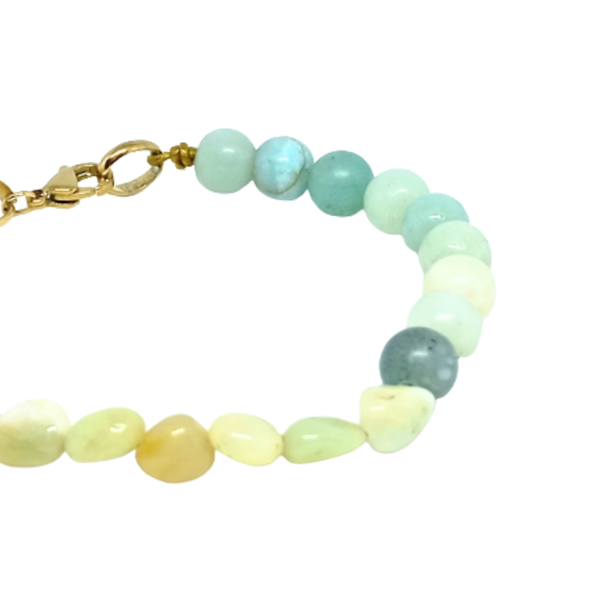 BRACELET GARDEN. Gold, stainless steel, natural amazonite. Women. Handmade in Denmark