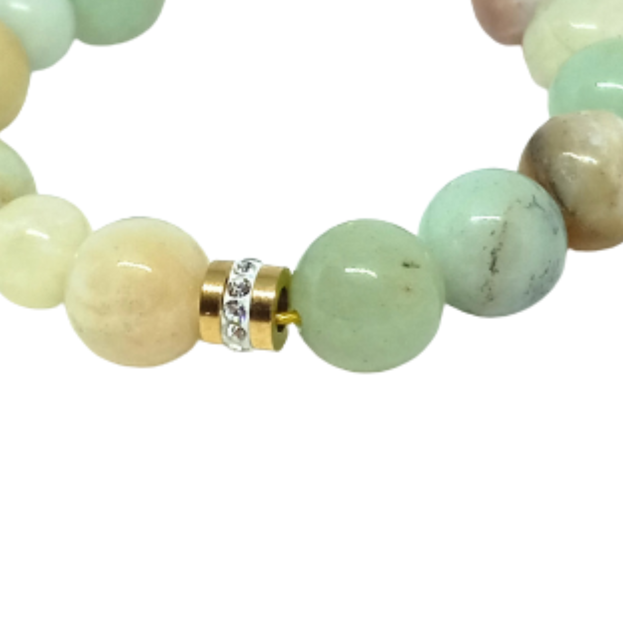 BRACELET JUNGLE. Gold, stainless steel, natural amazonite, charm, crystal. Women. Handmade in Denmark